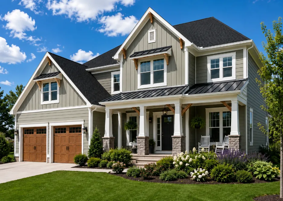home with two garage doors